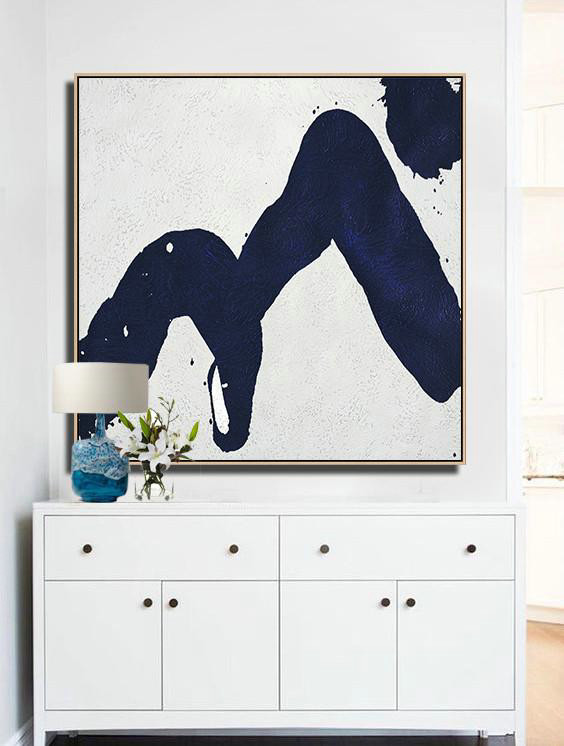 Extra Large Acrylic Painting On Canvas,Hand Painted Navy Minimalist Painting On Canvas,Extra Large Artwork